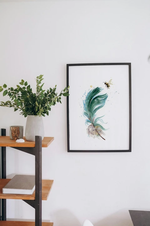 Image of a feather watercolor painting by Shayna Larsen, originals & prints available