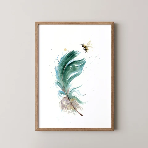 Image of a feather watercolor painting by Shayna Larsen, originals & prints available