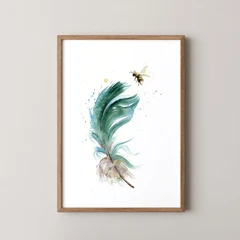 Image of a feather watercolor painting by Shayna Larsen, originals & prints available