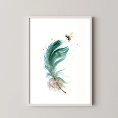Image of a feather watercolor painting by Shayna Larsen, originals & prints available