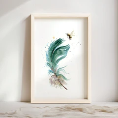 Image of a feather watercolor painting by Shayna Larsen, originals & prints available