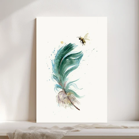 Image of a feather watercolor painting by Shayna Larsen, originals & prints available