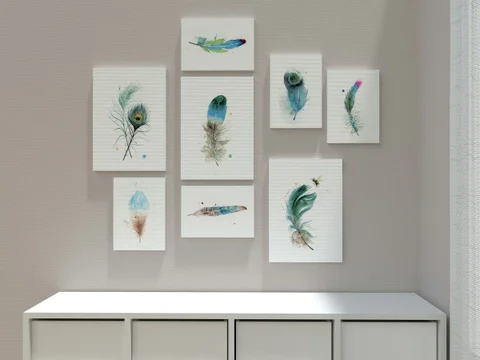Image of a feather watercolor painting by Shayna Larsen, originals & prints available