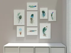 Image of a feather watercolor painting by Shayna Larsen, originals & prints available