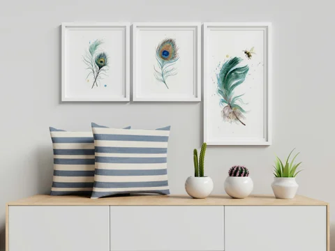 Image of a feather watercolor painting by Shayna Larsen, originals & prints available