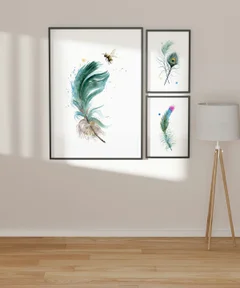 Image of a feather watercolor painting by Shayna Larsen, originals & prints available