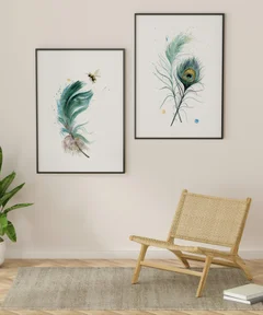 Image of a feather watercolor painting by Shayna Larsen, originals & prints available