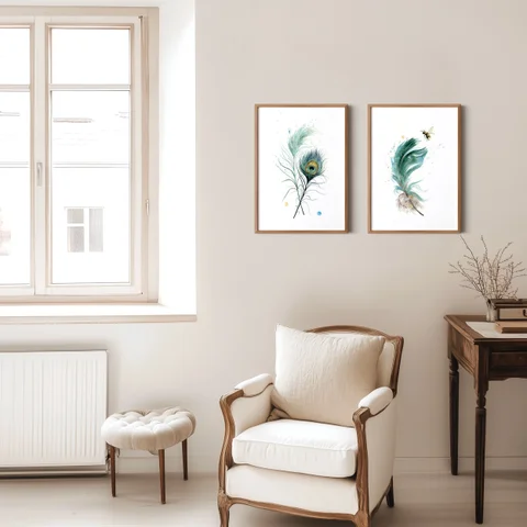 Image of a feather watercolor painting by Shayna Larsen, originals & prints available