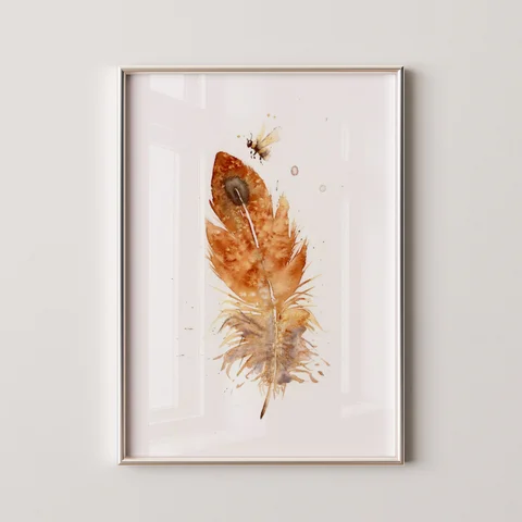 Image of a feather watercolor painting by Shayna Larsen, originals & prints available