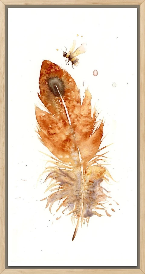 Image of a feather watercolor painting by Shayna Larsen, originals & prints available