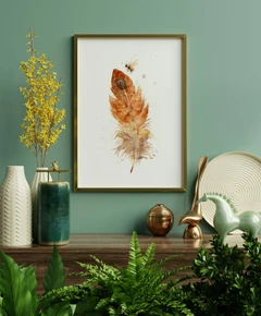 Image of a feather watercolor painting by Shayna Larsen, originals & prints available