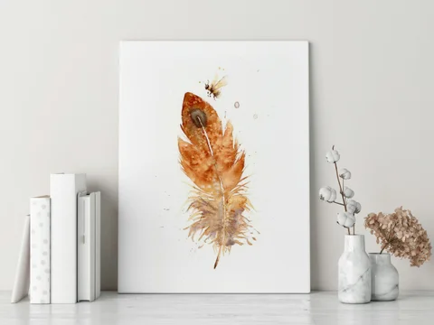 Image of a feather watercolor painting by Shayna Larsen, originals & prints available