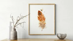 Image of a feather watercolor painting by Shayna Larsen, originals & prints available