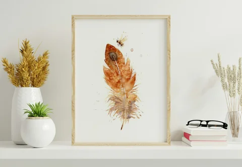 Image of a feather watercolor painting by Shayna Larsen, originals & prints available