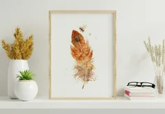 Image of a feather watercolor painting by Shayna Larsen, originals & prints available