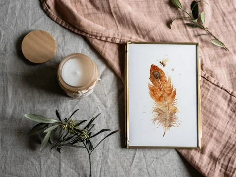 Image of a feather watercolor painting by Shayna Larsen, originals & prints available
