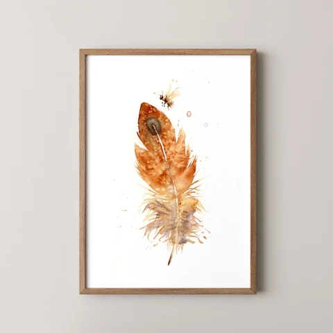 Image of a feather watercolor painting by Shayna Larsen, originals & prints available