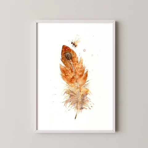 Image of a feather watercolor painting by Shayna Larsen, originals & prints available