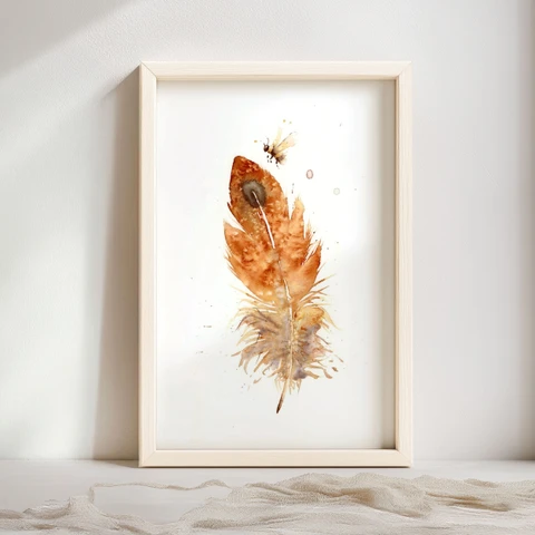 Image of a feather watercolor painting by Shayna Larsen, originals & prints available