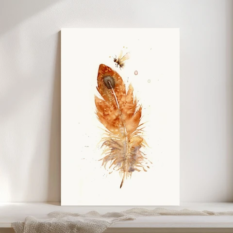 Image of a feather watercolor painting by Shayna Larsen, originals & prints available