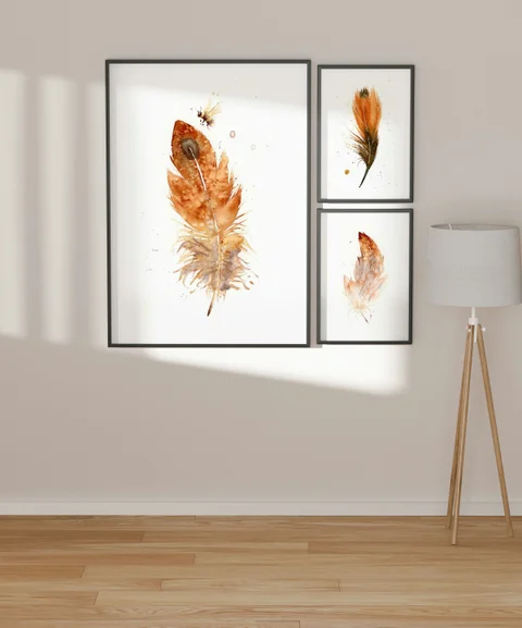 Image of a feather watercolor painting by Shayna Larsen, originals & prints available