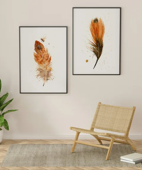 Image of a feather watercolor painting by Shayna Larsen, originals & prints available