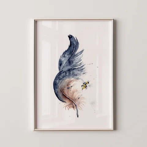 Image of a feather watercolor painting by Shayna Larsen, originals & prints available