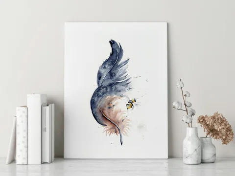 Image of a feather watercolor painting by Shayna Larsen, originals & prints available
