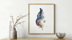 Image of a feather watercolor painting by Shayna Larsen, originals & prints available