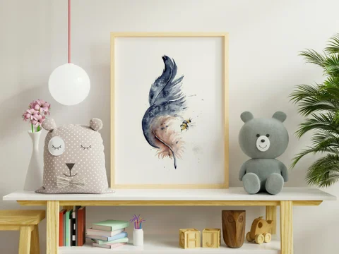 Image of a feather watercolor painting by Shayna Larsen, originals & prints available