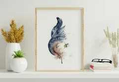 Image of a feather watercolor painting by Shayna Larsen, originals & prints available