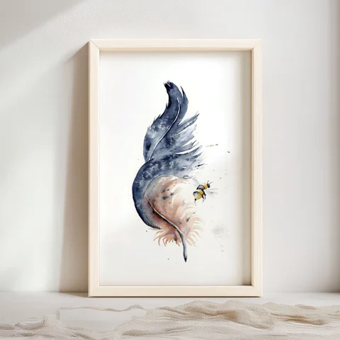 Image of a feather watercolor painting by Shayna Larsen, originals & prints available