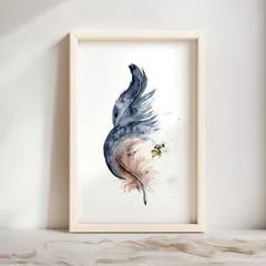 Image of a feather watercolor painting by Shayna Larsen, originals & prints available