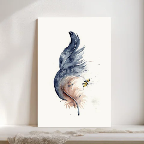 Image of a feather watercolor painting by Shayna Larsen, originals & prints available