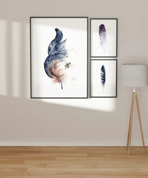 Image of a feather watercolor painting by Shayna Larsen, originals & prints available