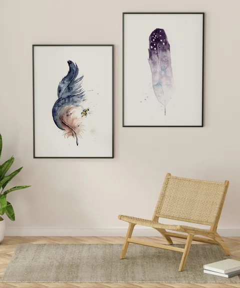 Image of a feather watercolor painting by Shayna Larsen, originals & prints available