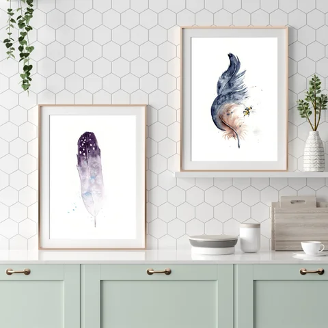 Image of a feather watercolor painting by Shayna Larsen, originals & prints available