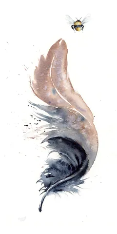 Image of a feather watercolor painting by Shayna Larsen, originals & prints available