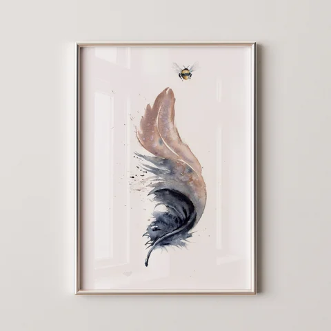 Image of a feather watercolor painting by Shayna Larsen, originals & prints available
