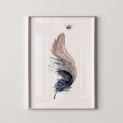 Image of a feather watercolor painting by Shayna Larsen, originals & prints available