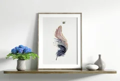 Image of a feather watercolor painting by Shayna Larsen, originals & prints available