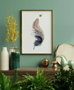 Image of a feather watercolor painting by Shayna Larsen, originals & prints available