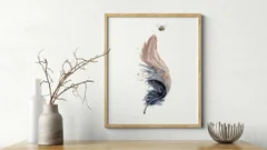 Image of a feather watercolor painting by Shayna Larsen, originals & prints available