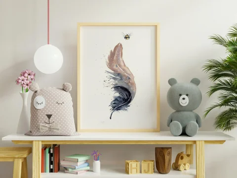 Image of a feather watercolor painting by Shayna Larsen, originals & prints available