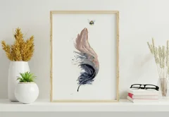 Image of a feather watercolor painting by Shayna Larsen, originals & prints available