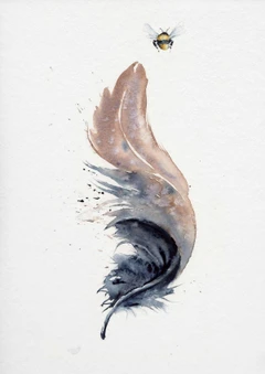 Image of a feather watercolor painting by Shayna Larsen, originals & prints available