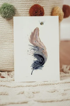 Image of a feather watercolor painting by Shayna Larsen, originals & prints available