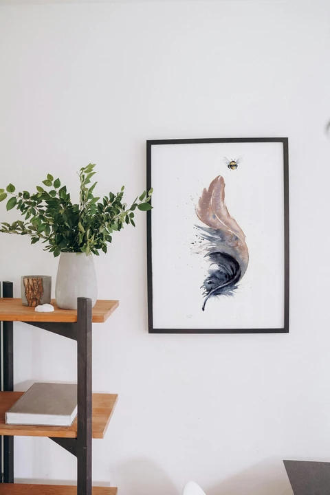 Image of a feather watercolor painting by Shayna Larsen, originals & prints available