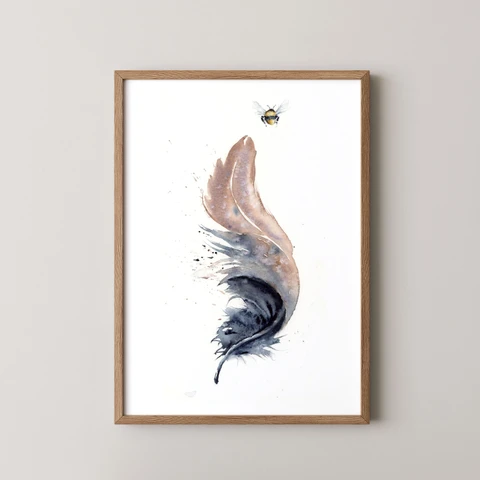 Image of a feather watercolor painting by Shayna Larsen, originals & prints available