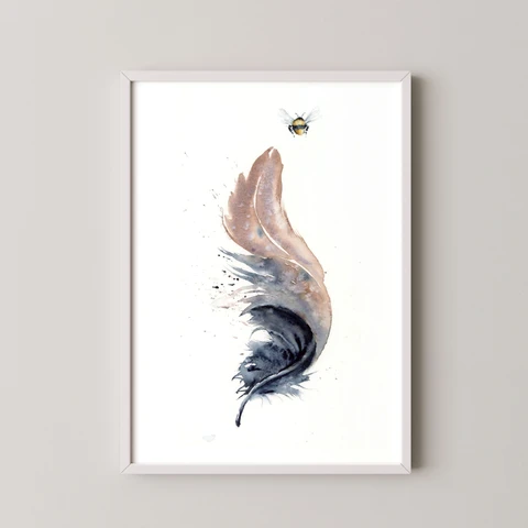 Image of a feather watercolor painting by Shayna Larsen, originals & prints available